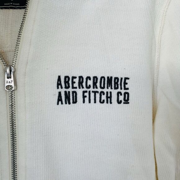 Abercrombie Fitch Jacket Women S Ivory Waffle Knit Hood Embroidered Spellout Y2K - Picture 3 of 8